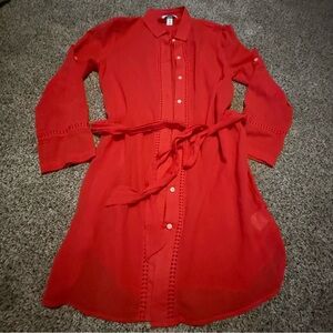 DraperJames x Lands End Button Up Embroidered Shirt Dress Swim Cover Up